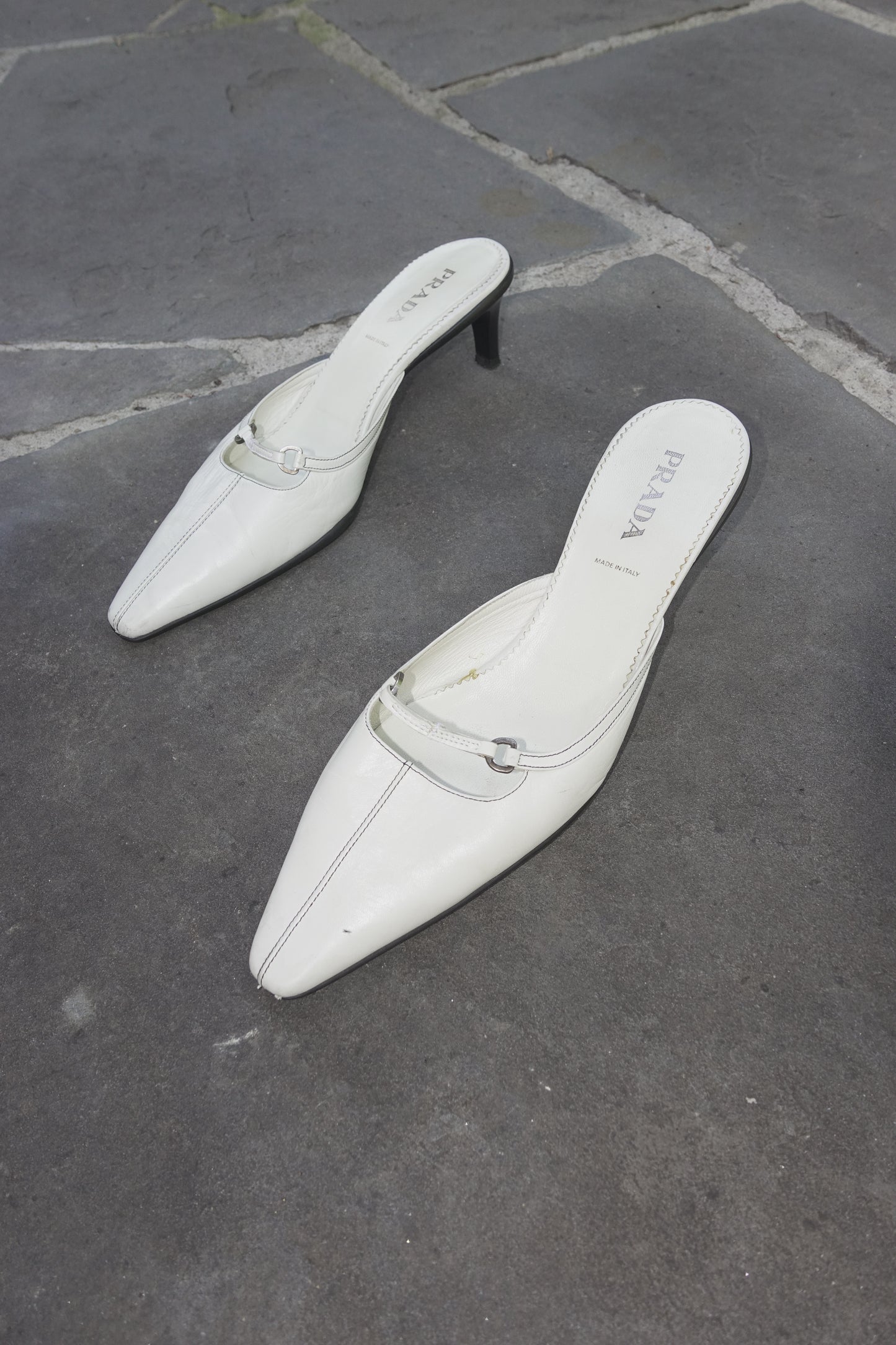 Prada pointed leather kitten heels