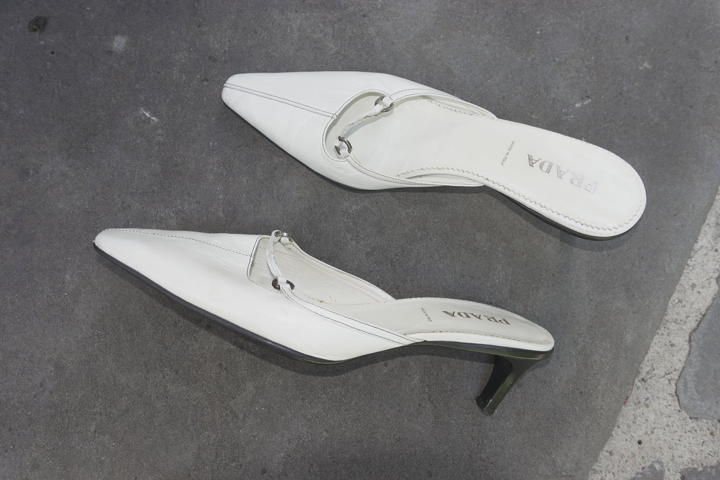 Prada pointed leather kitten heels