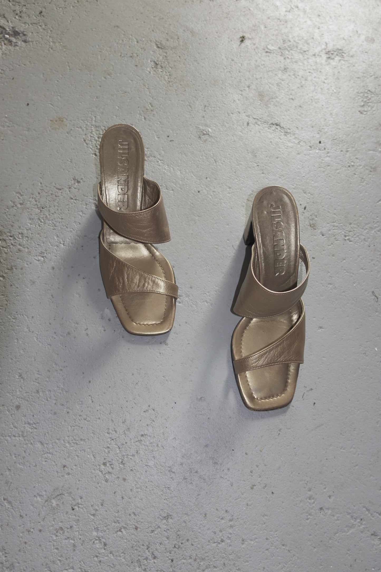 Jil Sander gold leather sandals