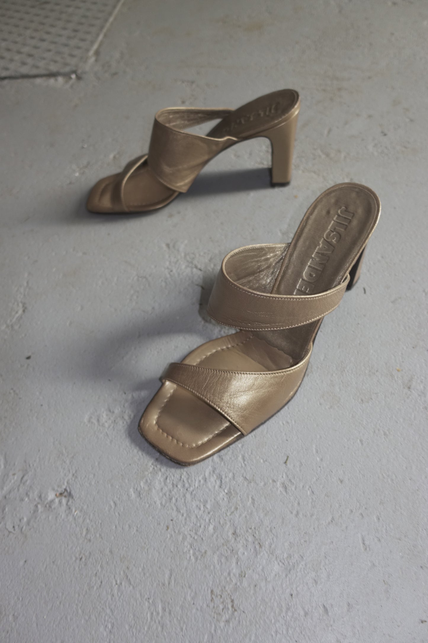 Jil Sander gold leather sandals