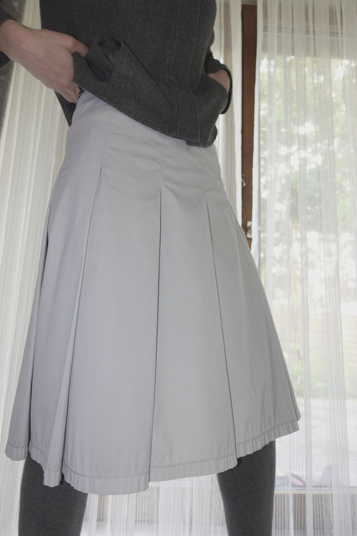 Prada pale blue pleated midi skirt