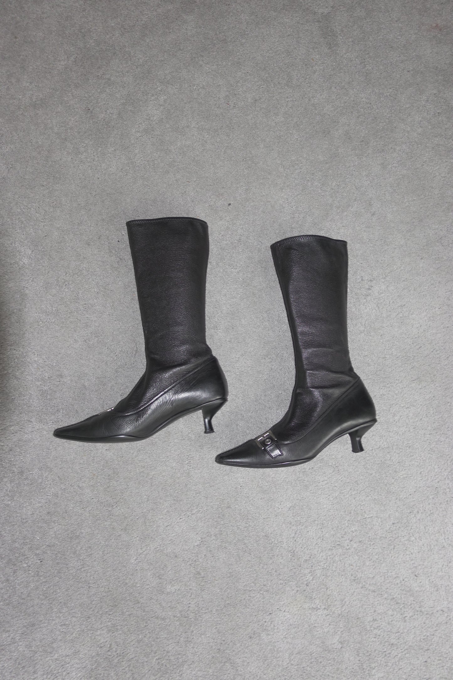 Prada pointed leather boots with buckles