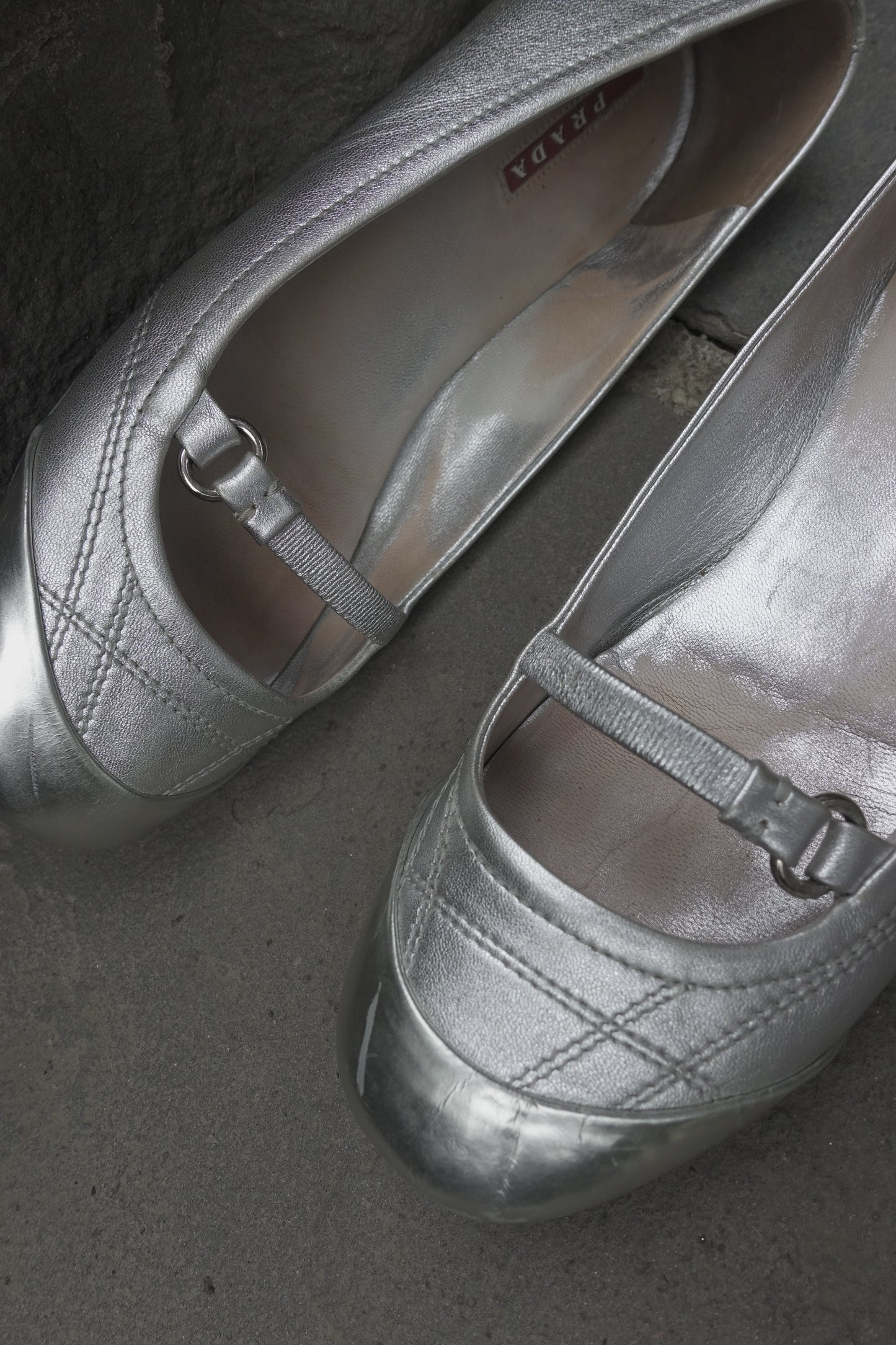 Prada Sport FW 2000 silver ballet flats