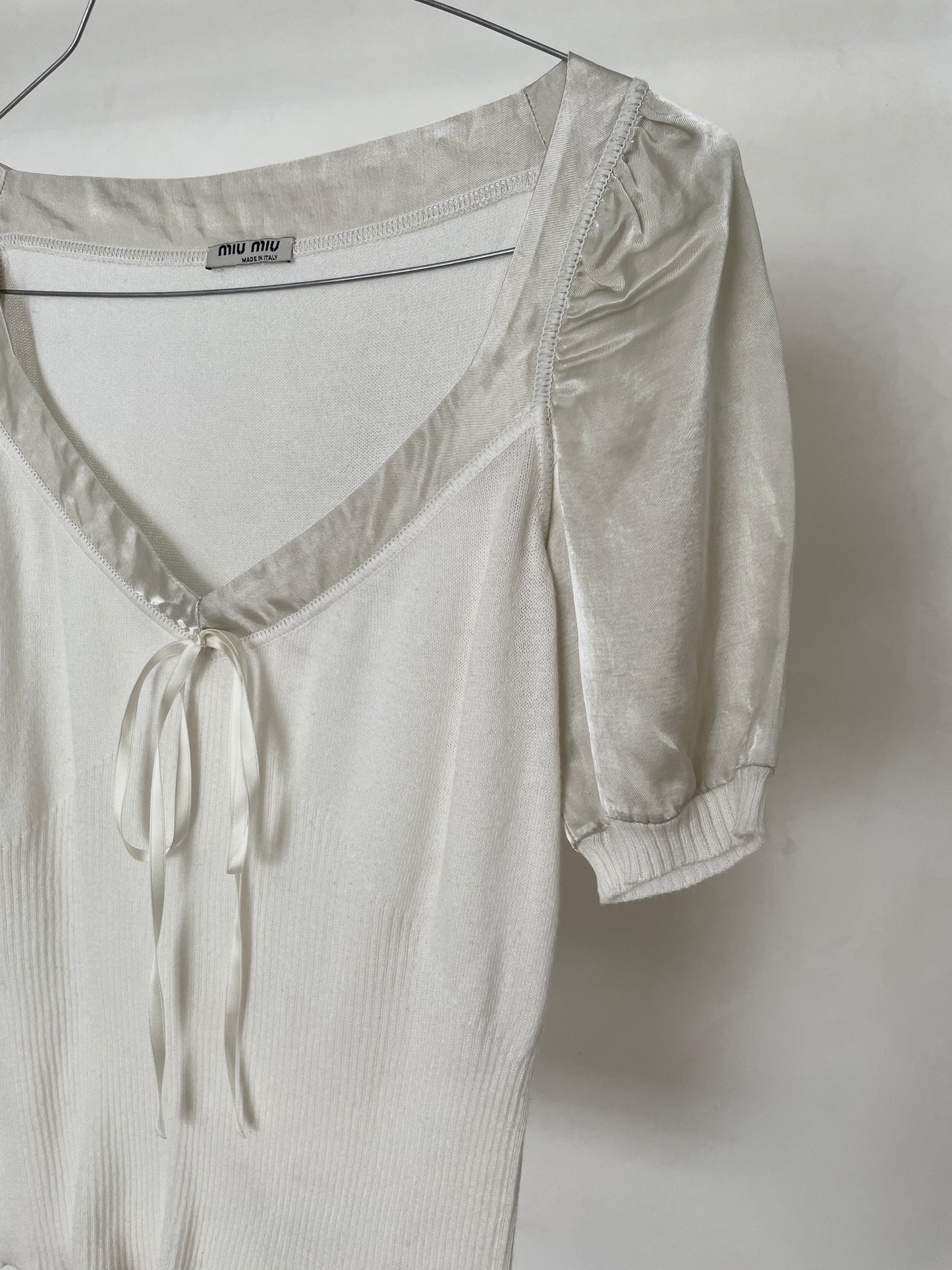 Miu Miu knit shirt with satin sleeves