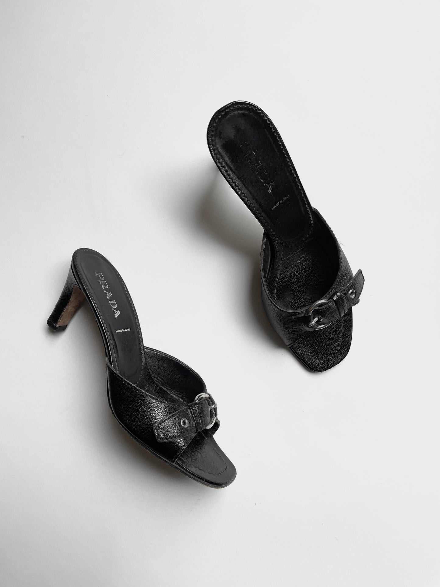 Prada 1996 leather buckle slide sandals
