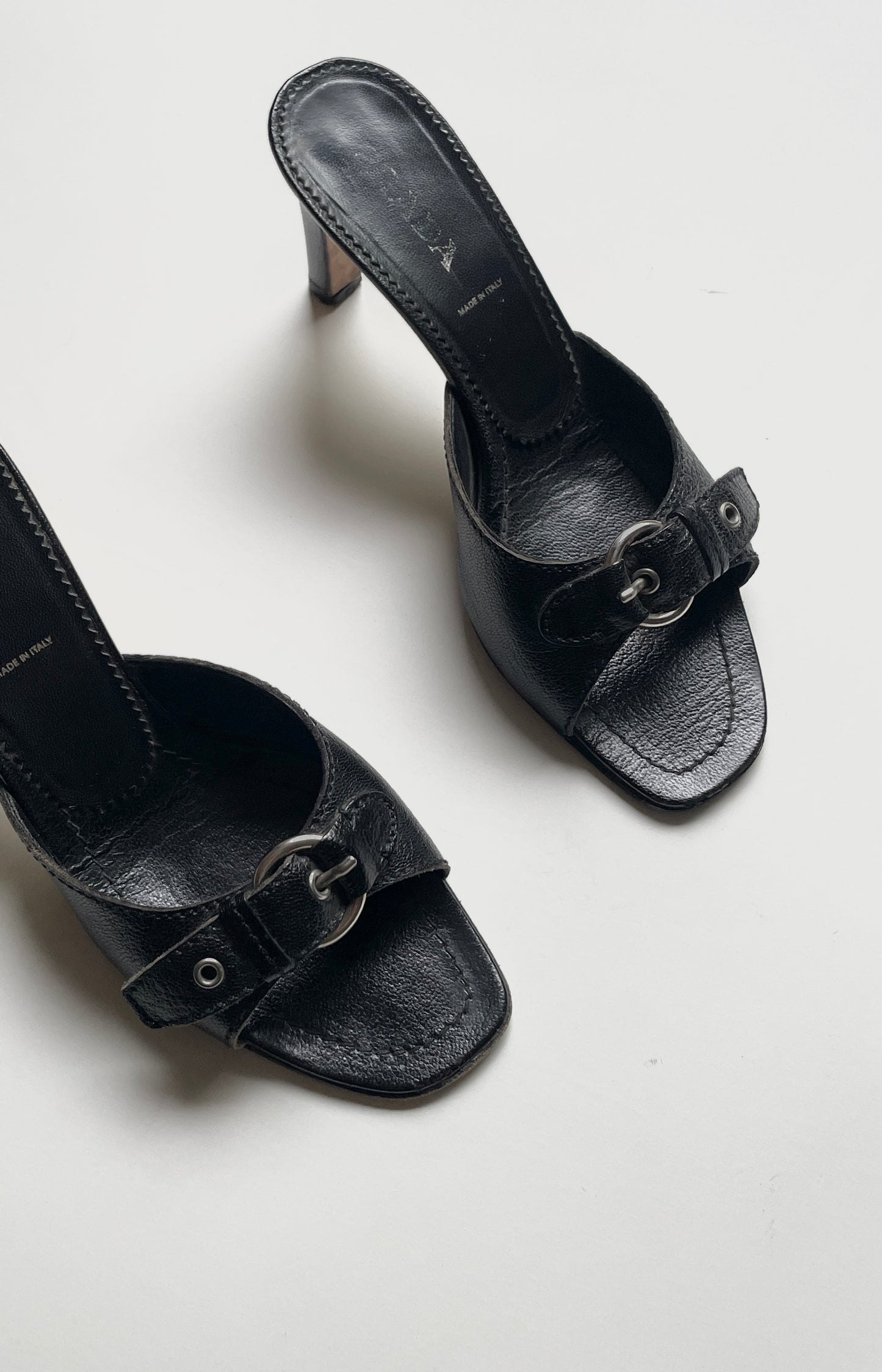Prada 1996 leather buckle slide sandals