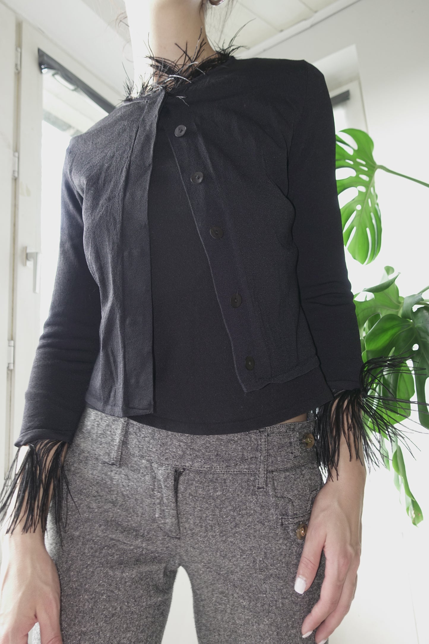 Amaya Arzuaga feather sleeves cardigan