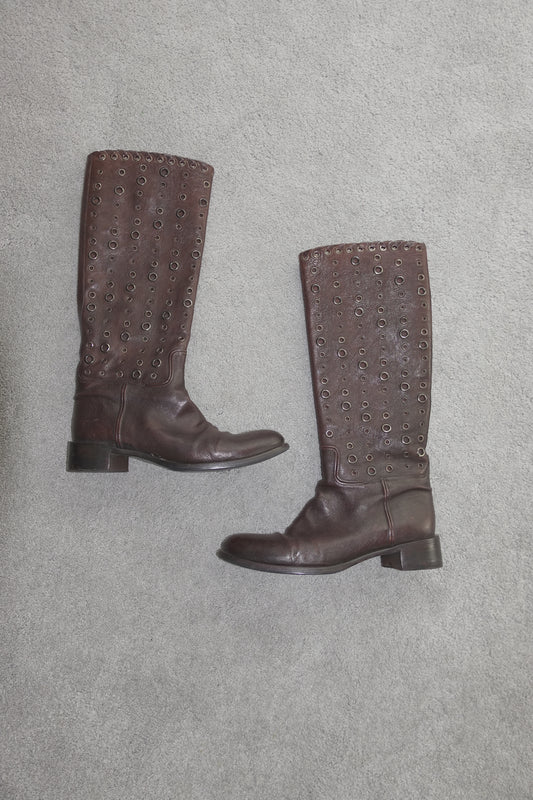 Prada grommet leather boots