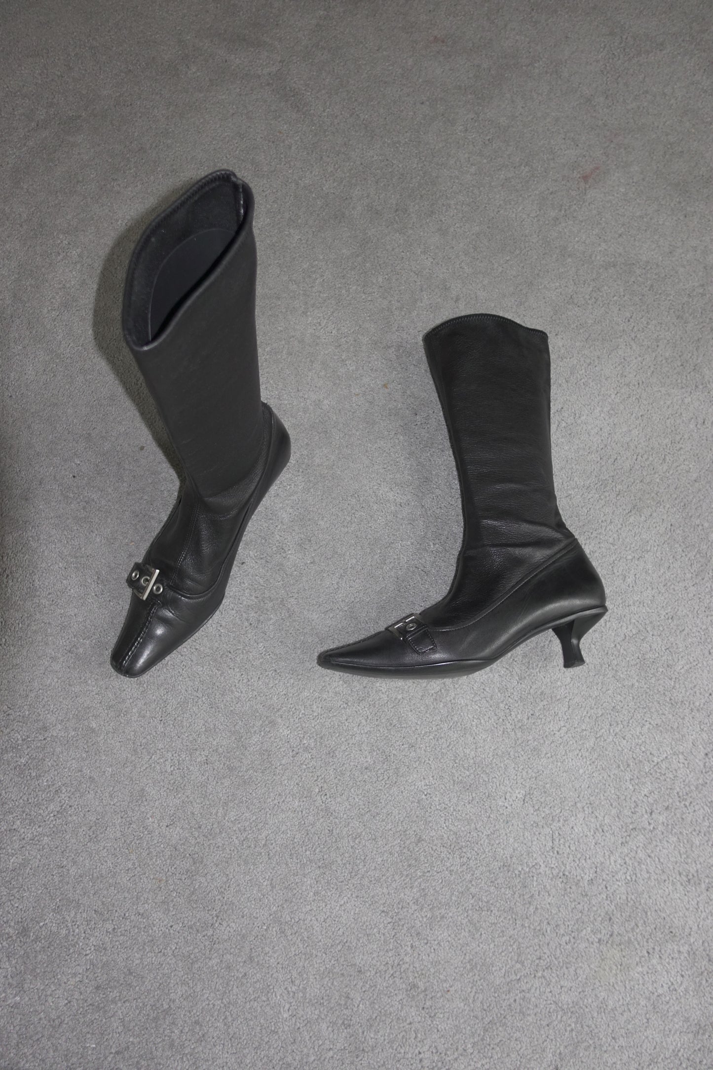 Prada pointed leather boots with buckles