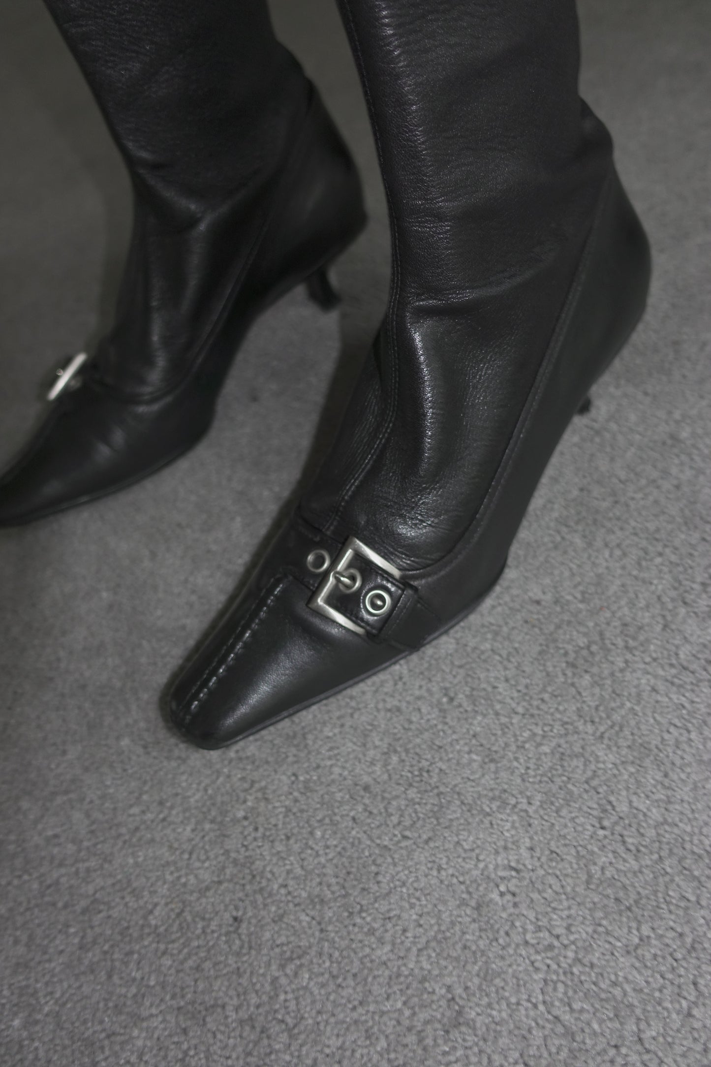 Prada pointed leather boots with buckles