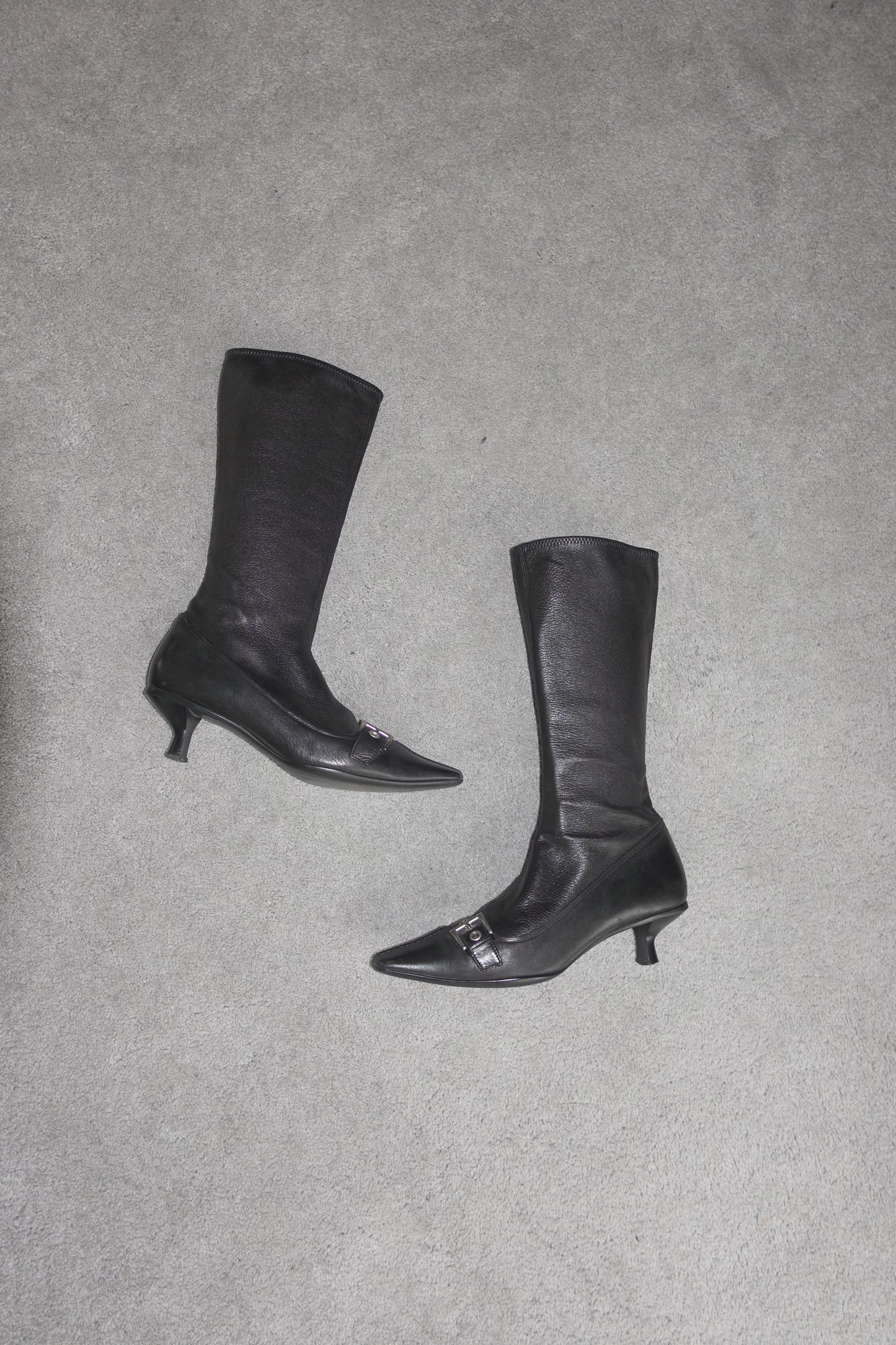 Prada pointed leather boots with buckles