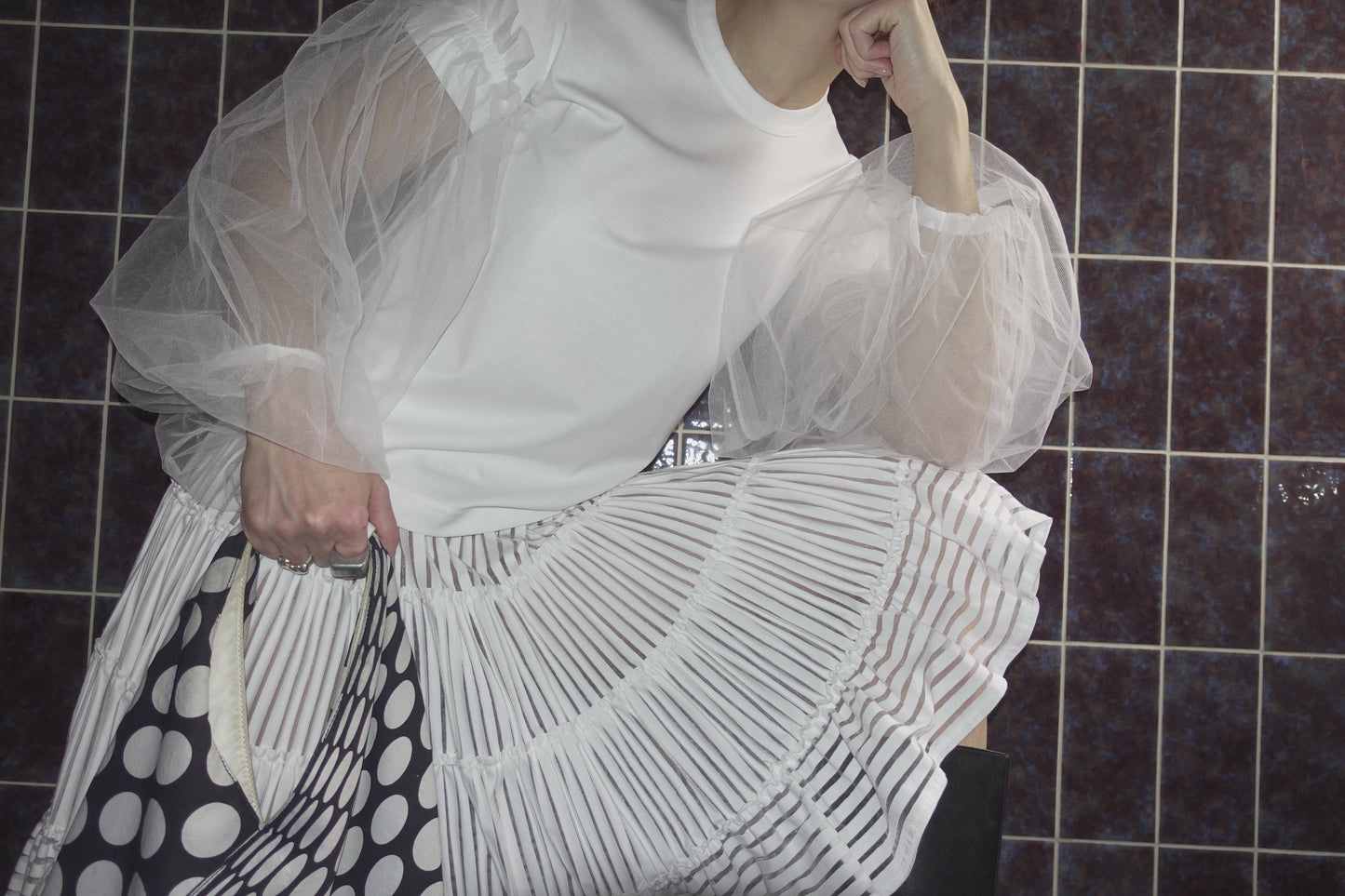 Noir Kei Ninomiya by CDG 2019 tulle sleeve shirt