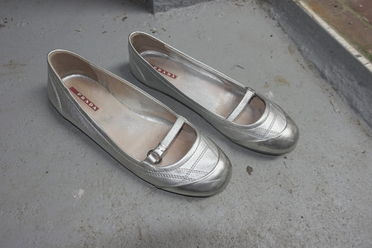 Prada Sport FW 2000 silver ballet flats