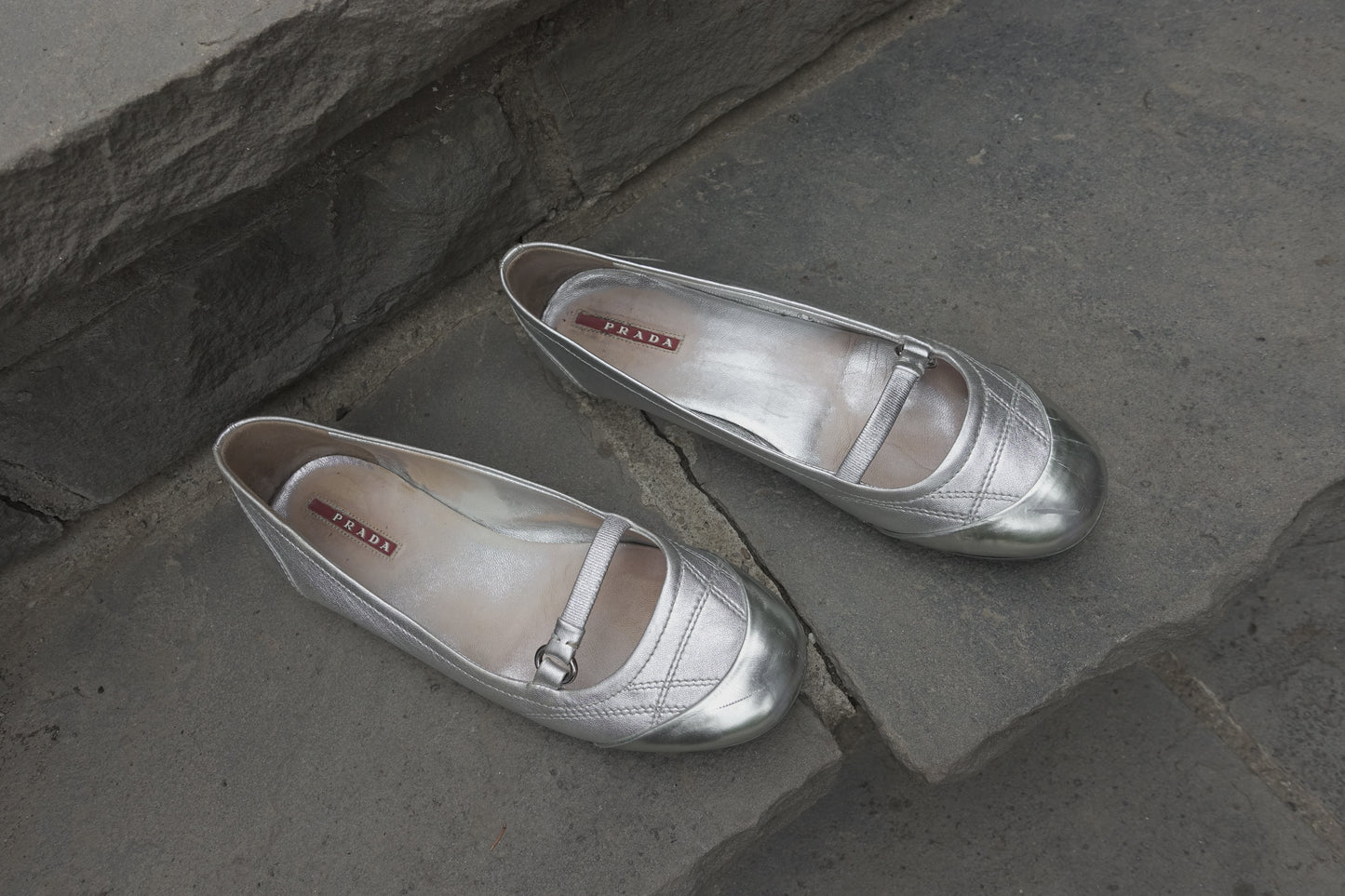 Prada Sport FW 2000 silver ballet flats