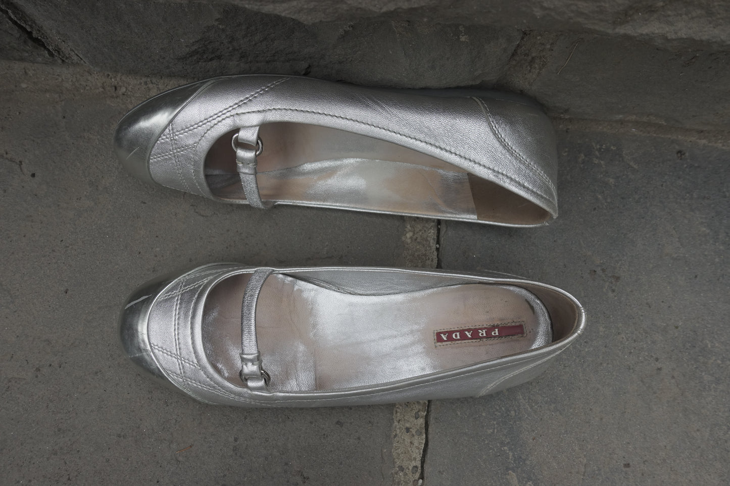 Prada Sport FW 2000 silver ballet flats
