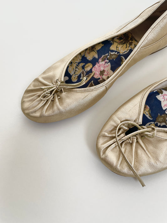 Diesel leather ballet flats in gold