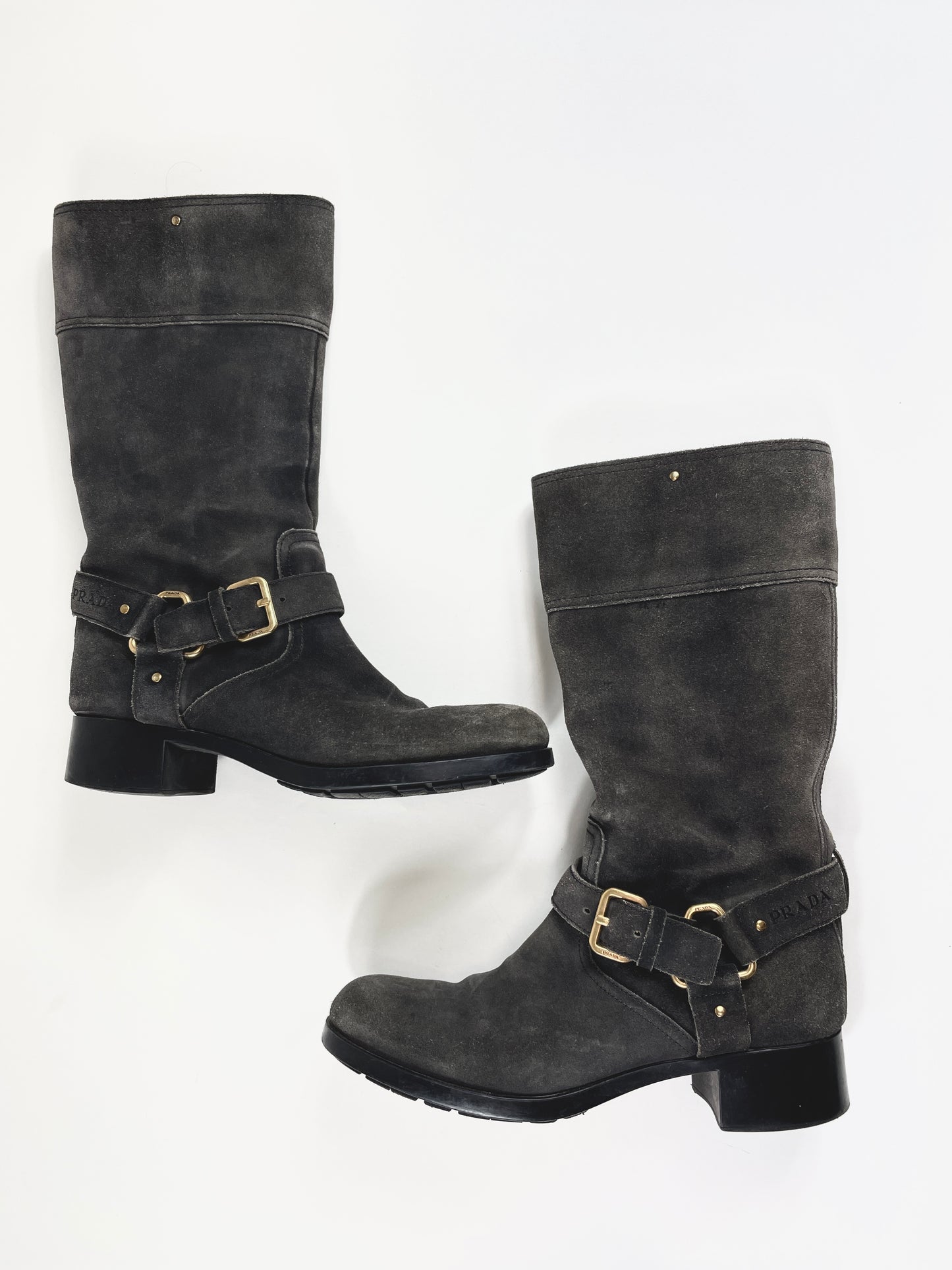 Prada suede biker boots