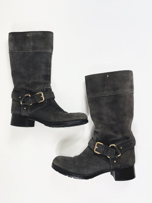 Prada suede biker boots