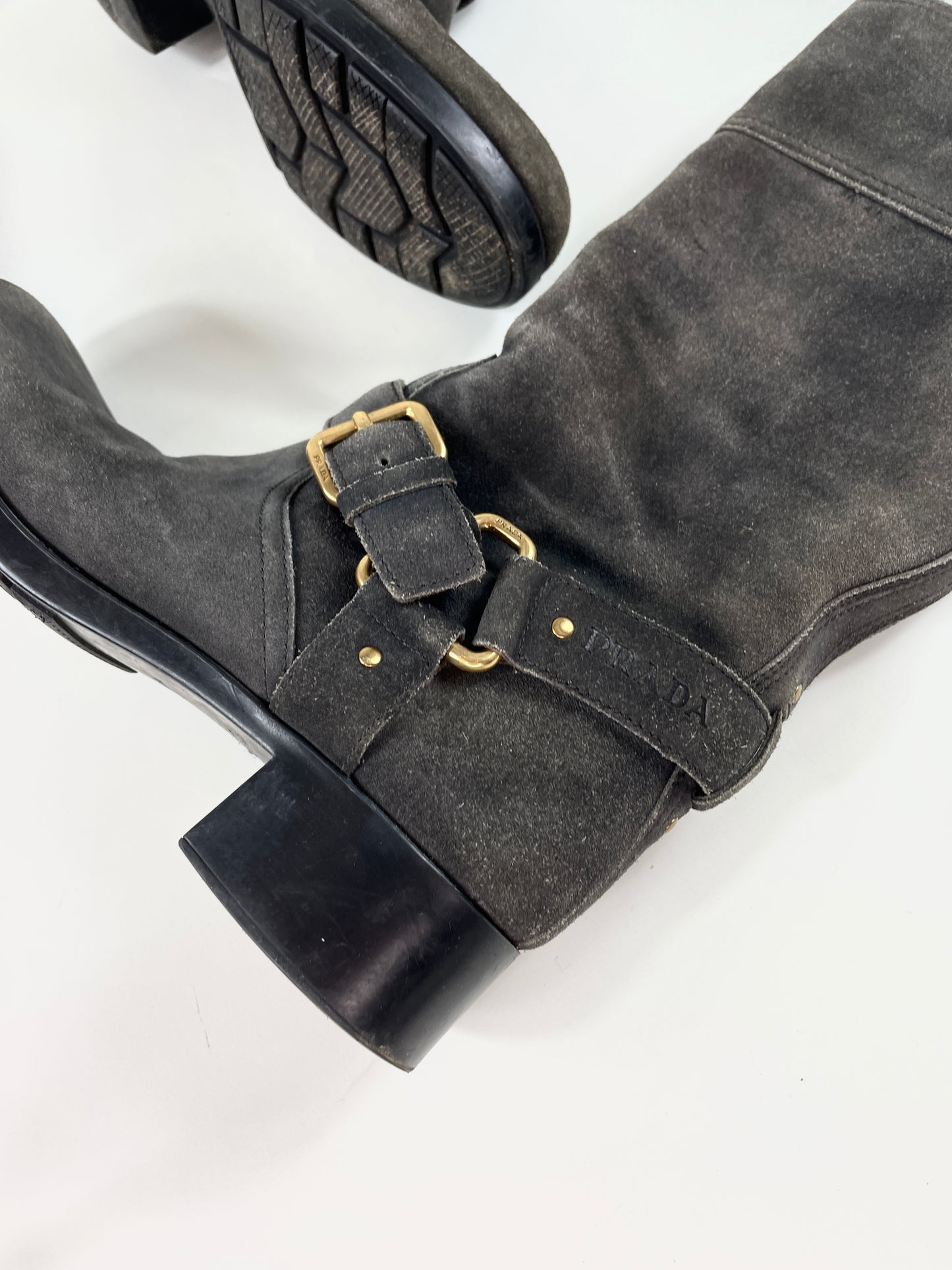 Prada suede biker boots